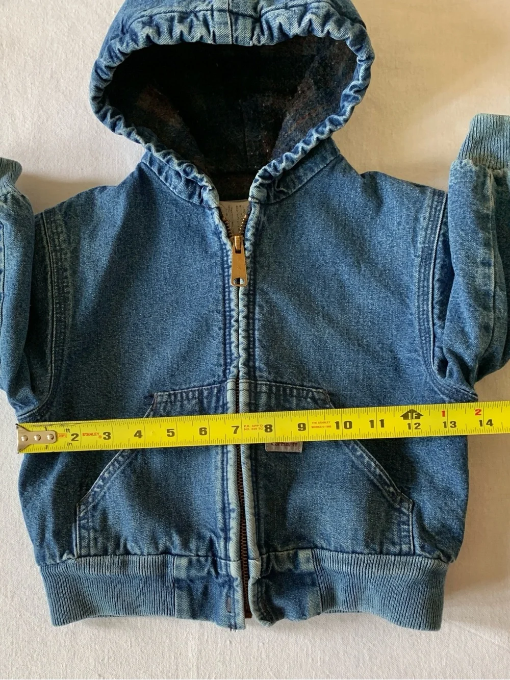 Carhartt Vintage Blanket Lined Blue Jean Denim Kid’s Hooded Jacket Chore Coat 3T